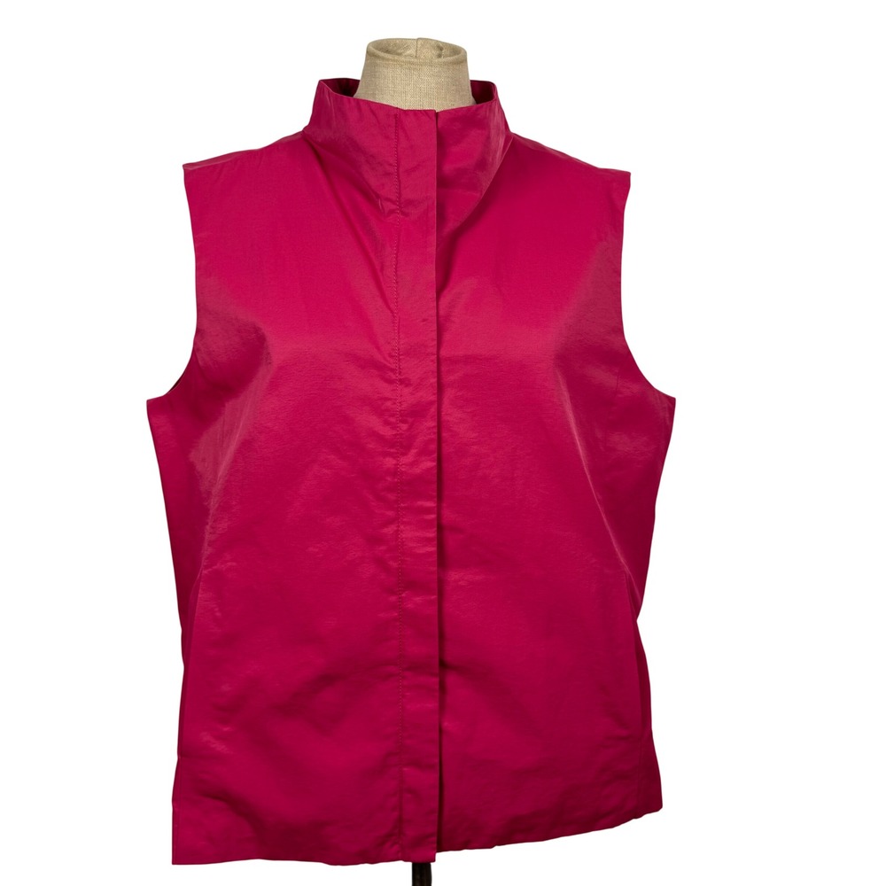Eileen Fisher Dual Zip Vest Women L Pink Mock Neck Italian Minimalist Travel